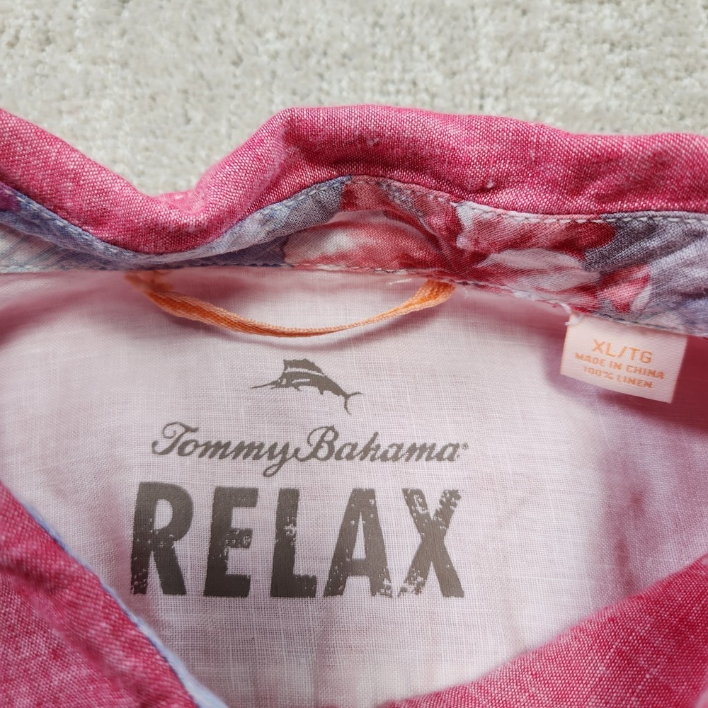 Tommy Bahama Shirt Men XL 100% Linen Button Up Relax Fit Pink Beach Wealth - Picture 8 of 13